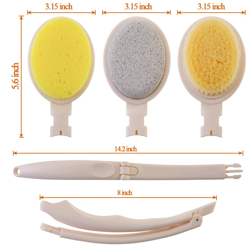 [Australia] - Bath Brush Body Brush 3 in 1 Long Handle Foldable Shower Brush Back Scrubber with Brush Sponge Pumice Head for Bath and Shower Dry Skin Exfoliating 