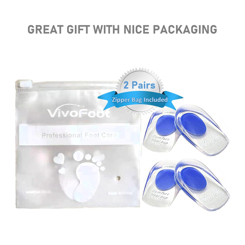 [Australia] - VivoFoot Gel Heel Cups, Shoe Inserts for Plantar Fasciitis, Heel Spur & Achilles Pain Relief, Heel Lift Pads for Men & Women (Large, 2 Pairs) Large, 2 Pairs 