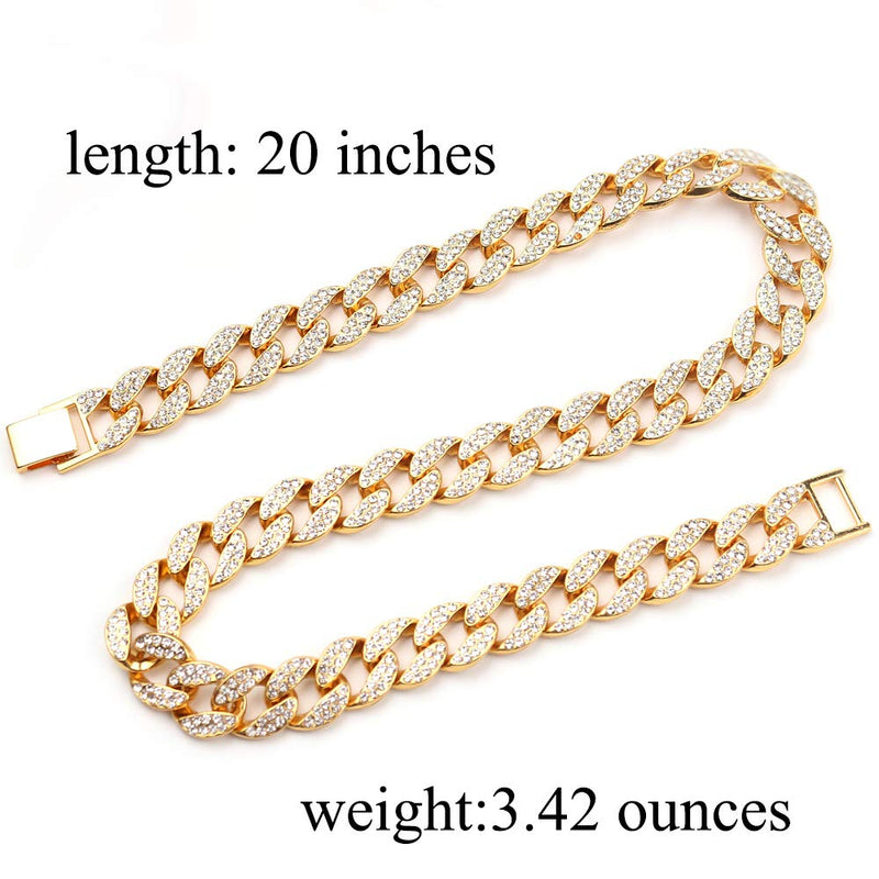 [Australia] - Cuban Link Necklace for Men - Hip Hop Necklace Iced Out with Bling Rhinestones, Fashion Accessory for Hip Hop Lovers Gold 18.0 Inches 