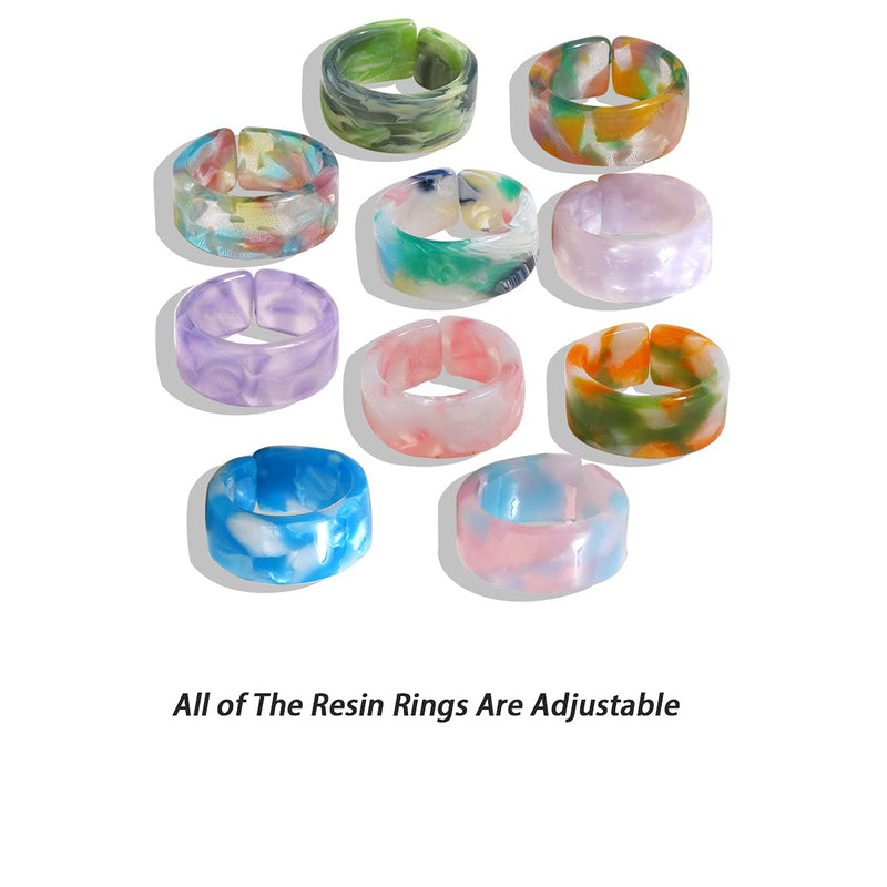 [Australia] - yfstyle 12PCS Acrylic Resin Plain Rings for Women Resin Colorful Rings Resin Thick Round Rings Set Wide Thick Dome Rings Vintage Stacking Resin Band Rings for Women 10PCS 