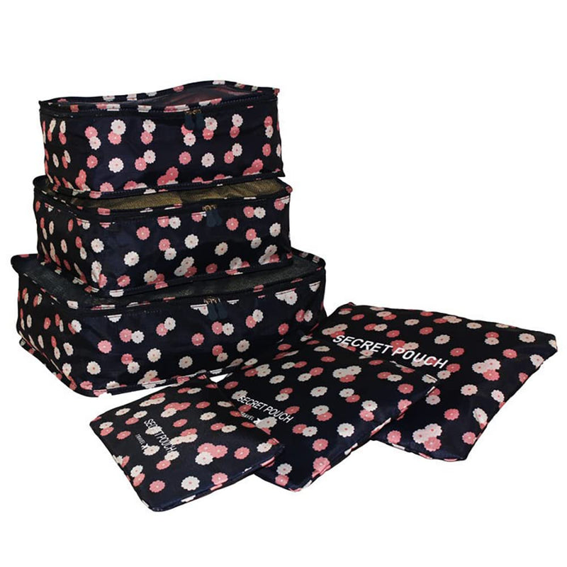 [Australia] - Angeer 12 Pcs Luggage Organiser Set Compression Pouch Packing Cubes Travel Storage Bags Clothes Suitcase (Navy blue flowers) Navy Blue Flowers 