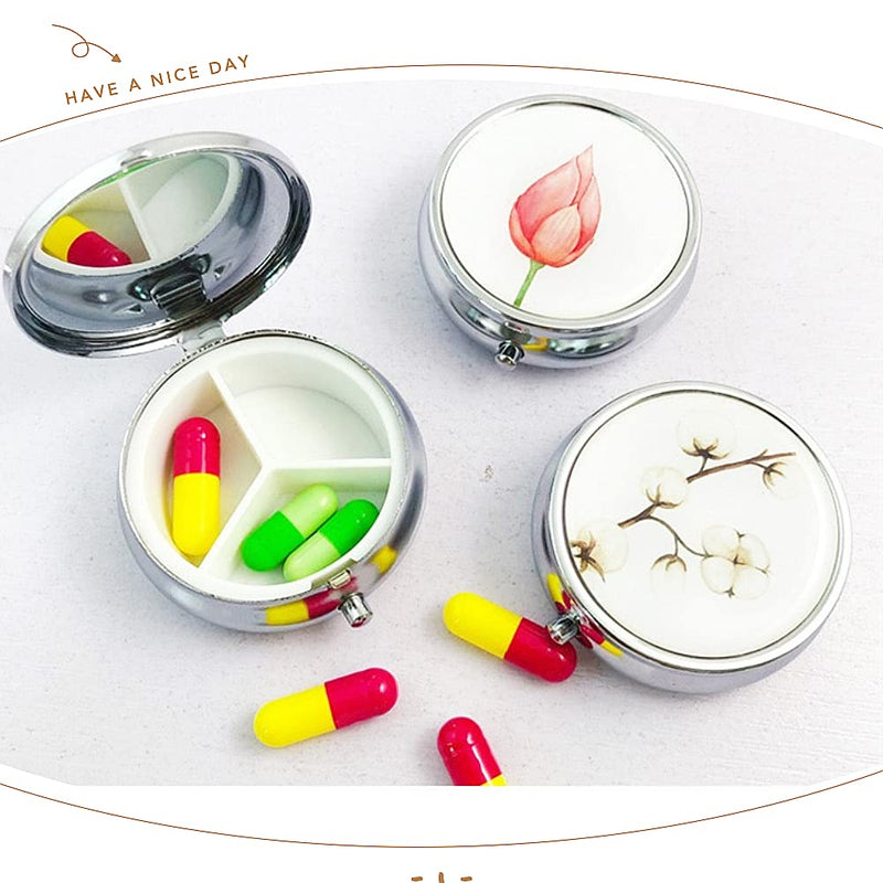 [Australia] - 2 Pack Pill Container 3 Slots Medicine Box Round Metal Pill Box Makeup Storage Container Folding Pill Case Metal Pill Cutte for Travel Outdoor(Random Pattern) 