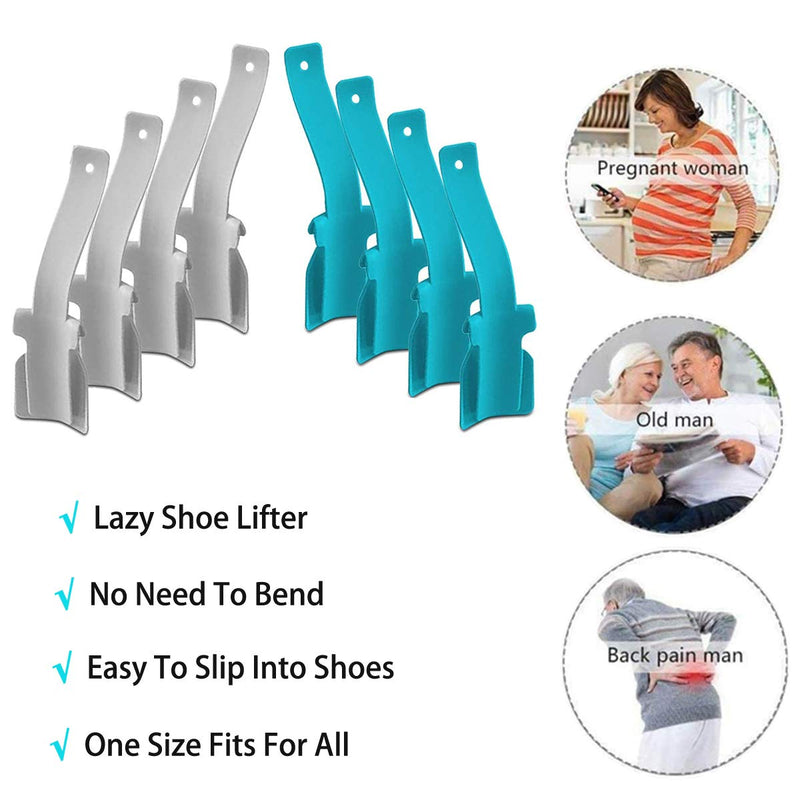 [Australia] - 8 Packs Portable Lazy Shoes Helper Shoe Wear Helper Shoe Lifting Helper for Men Women Kids, Sock Slider Handled Shoe Horn for Seniors, Elderly, Disabled, Fits All Shoes, Blue and Grey 