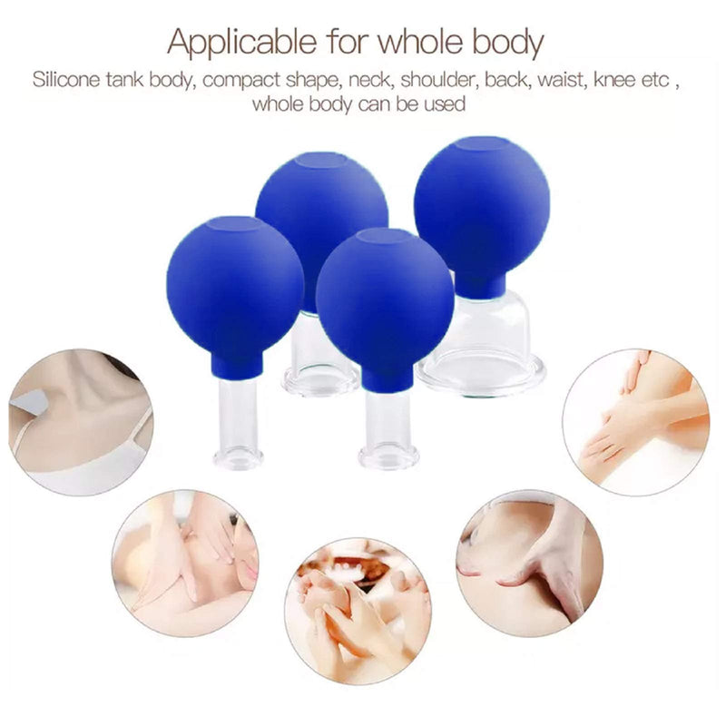 [Australia] - 4 Pieces Glass Facial Cupping Set-Silicone Vacuum Suction Massage Cups Anti Cellulite Lymphatic Therapy Sets for Eyes, Face and Body As Shown 