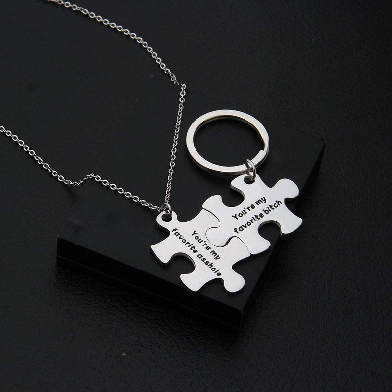 [Australia] - Zuo Bao Funny Couple Gifts Puzzle Necklace Keychain You're My Favorite Asshole/Bitch for Her Asshole/Bitch Puzzle Set 