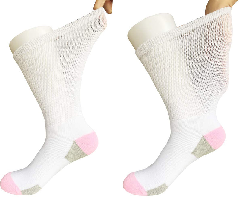 [Australia] - Women Diabetic Socks Non-Binding Wide Top Loose Fitting Medical Hospital Socks for Diabetes Edema Thick Ankle Crew Socks Casual Dress Sox 