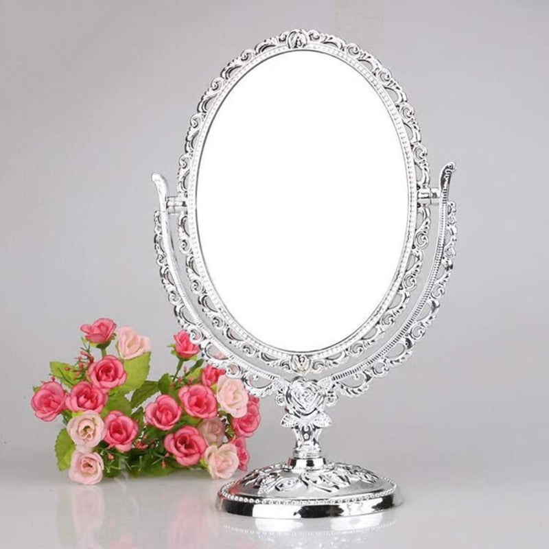 [Australia] - Lurrose Table Top Vintage Mirror Double Side Rotating European Style Makeup Mirror Vanity Stand Mirror Cosmetic Mirror Gift for Women Girls 