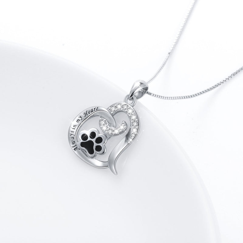 [Australia] - FLYOW 925 Sterling Silver Cute Paw Print Forever Love Heart Pendant Necklace/Bracelet/Stud Earrings Gift for Women Teen Girls, Box Chain 18" Engraved Always in my heart 