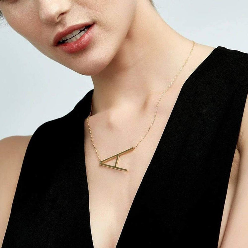 [Australia] - Sideways Large Initial Necklace for Women - 18K Gold Plated Letter Necklace for Women Girls, Stainless Steel Big Alphabet Monogram Necklace A-Z Name Slanted Initial Necklace Initial Jewelry for Women I-Gold 