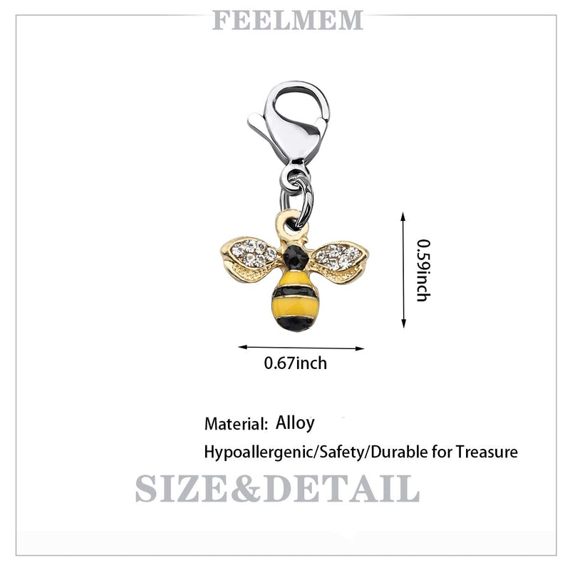 [Australia] - FEELMEM Little Honeybee Zipper Pull Cute Crystal Yellow Bee Pendant Clip on Charm Bee Jewelry Gift for Bee Lover Honey Beekeeper silver 