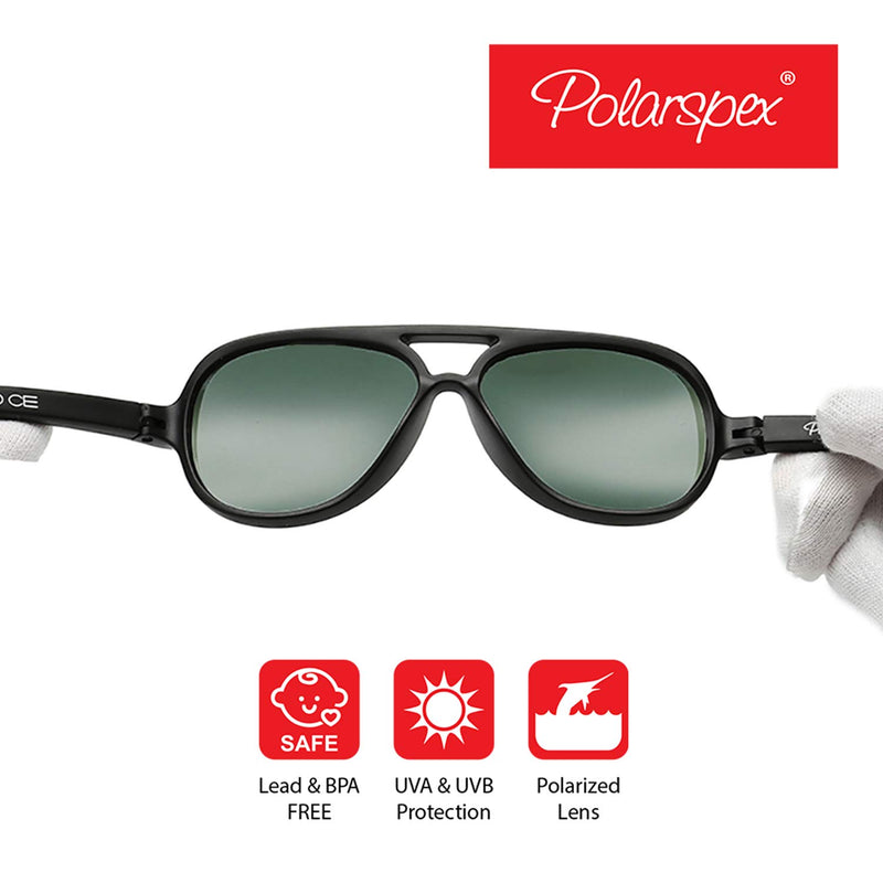 [Australia] - Polarspex Pilot Kids Polarized Bendable Sunglasses for Boys and Girls - BPA Free Matte Black | Polarized Kryptonite 50 Millimeters 