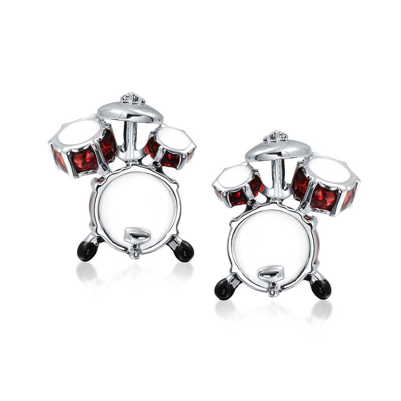 [Australia] - Bling Jewelry Personalize Initial Musician Musical Instrument Drummer Drum Set Shirt Cufflinks for Men Graduation Bullet Hinge Back Brown Silver Tone Stainless Steel No Engraving 