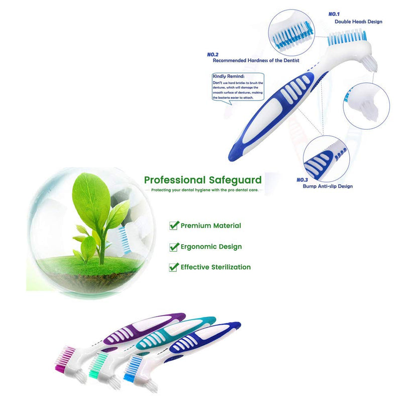 [Australia] - 3 Pcs Denture Cleaning Brush Portable Cleaning Brush False Teeth Brushes for Denture Care Denture Cleaner with Multi-Layered Soft Bristles and Dual Angled(3Colors) 