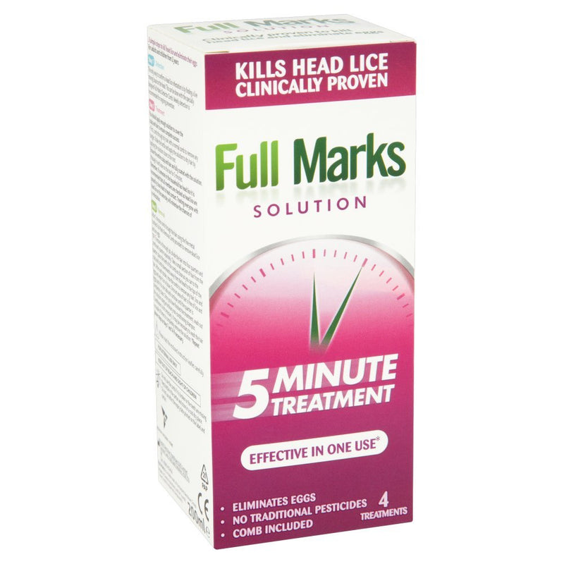 [Australia] - Full Marks Head Lice Solution, 4x 5 Minute Head Lice Treatment, 200ml, For Head Lice, Eggs, And Nits, Comb Included 