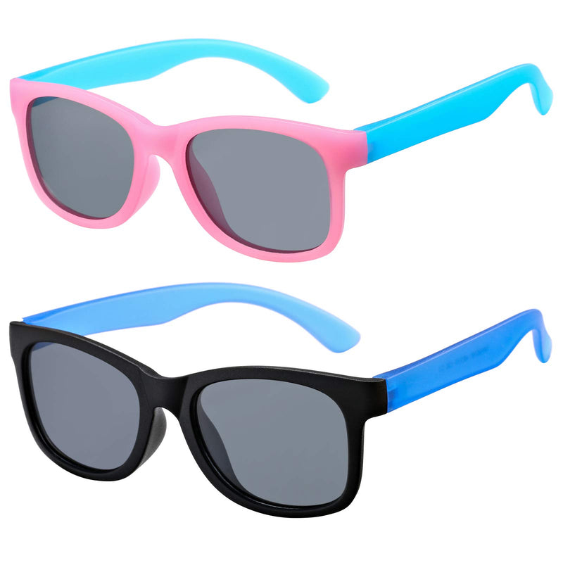 [Australia] - Kids Polarized Sunglasses for Girls Boys Age 3-10 UV 400 Protection 2pack (Black Blue Frame/Gray Lens + Pink Blue Frame/Gray Lens) 