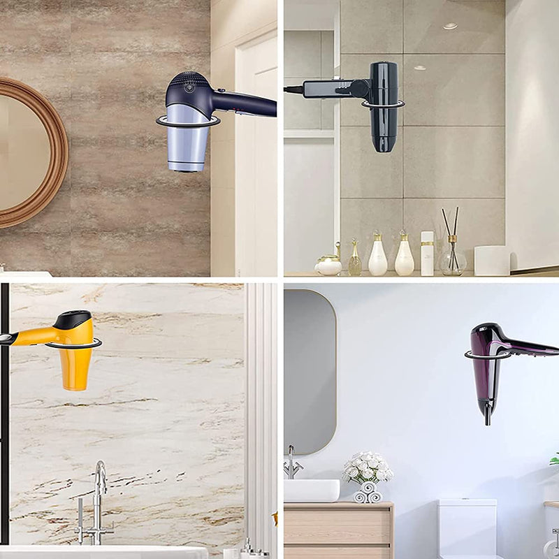 [Australia] - NganSuRong Hair Dryer Holder Wall Mount Stand Rack Bracket Shelf Bathroom Salon Storage Organizer Stainless Steel Hairdressing Dryer Hanger Black 