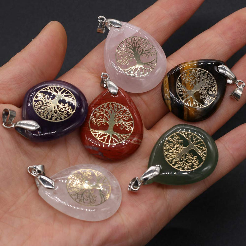 [Australia] - LHJ 4 Pcs Natural Stone Pendants Exquisite Waterdrop Shape Mixed Chakra Reiki Healing Stone Charms for Jewelry Making Necklace Meditation 