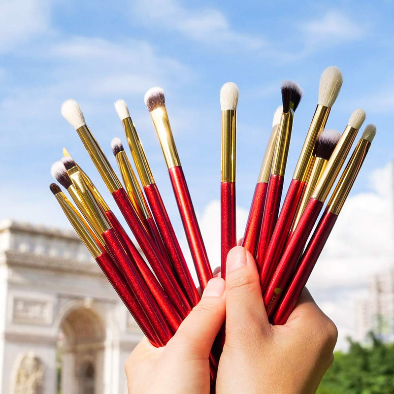 [Australia] - DUcare Eye Makeup Brushes 15pcs Red Eyeshadow Makeup Brushes Set with Soft Synthetic Hairs & Real Wood Handle for Eyeshadow, Eyebrow, Eyeliner, Blending 