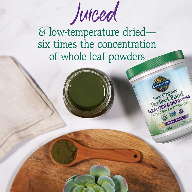 [Australia] - Garden of Life Raw Organic Perfect Food Alkalizer & Detoxifier Juiced Greens Superfood Powder - Lemon Ginger, 30 Servings (Packaging May Vary) - Non-GMO, Gluten Free Whole Food Dietary Supplement 10.1 Ounce (Pack of 1) 