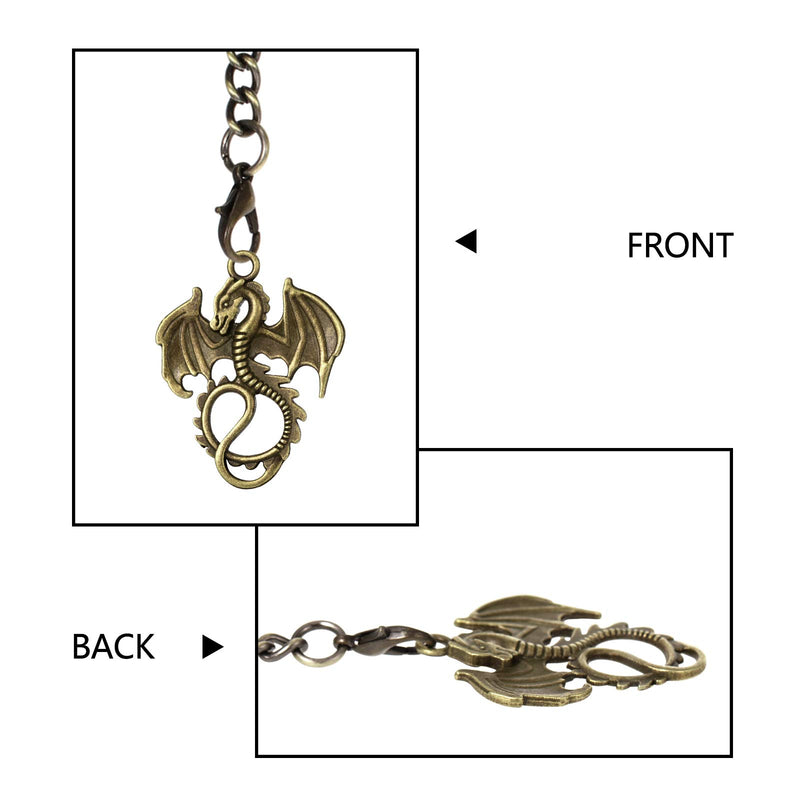 [Australia] - TREEWETO Men's Albert Chain Pocket Watch Curb Link Key Chain 2 Hooks with Antique Dragon Pendant Design Charm Fob T Bar Bronze 