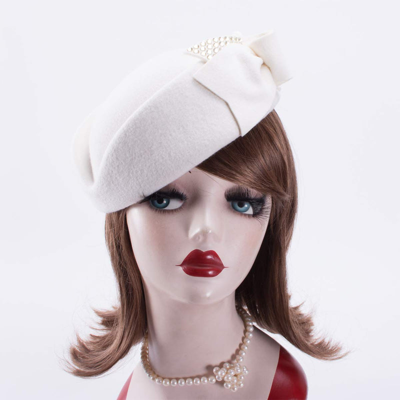 [Australia] - Lawliet Ladies Rhinestone Teardrop Fancy Wool Fascinator Cocktail Pillbox Cap Hat A254 White 