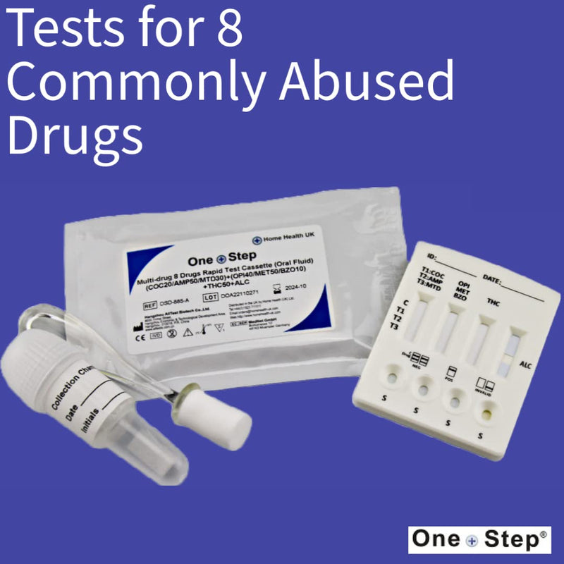 [Australia] - Saliva Drug Test - Testing Kit - 8 Drugs Tested - Cannabis, Cocaine, Amphetamine, Methamphetamine, Benzodiazepine, Methadone, Opiates & Alcohol 1 Test 