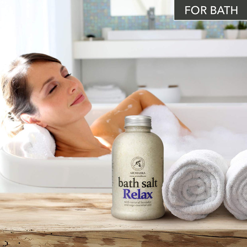 [Australia] - Relaxing Bath Salts w/Lavender & Sage Essential Oils 600g - Natural Bath Sea Salts - Bath Salt Relax - Best for Bath- Good Sleep - Relaxing - Body Care - Beauty - Aromatherapy 