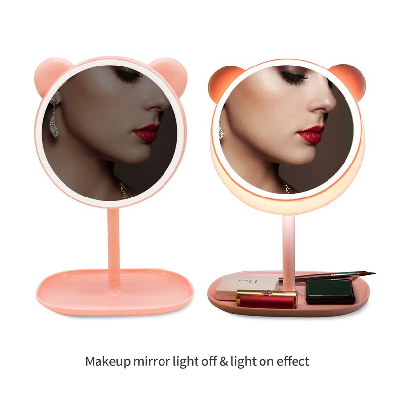 [Australia] - LED Makeup Mirror smart mirror, 3 in 1 USB charging Lighted Makeup Vanity Mirror Desk Lamp Storage, Three levels of Light for Adjusting, Creative Cartoon Pet Style (rectangular bear, pink) rectangular bear 