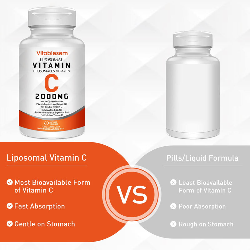 [Australia] - Liposomal Vitamin C Capsules 2000mg - High Strength Gluten Free & Vegan Ascorbic Acid - Immune Support Antioxidant Supplement - Non-GMO 60 Count (Pack of 1) 