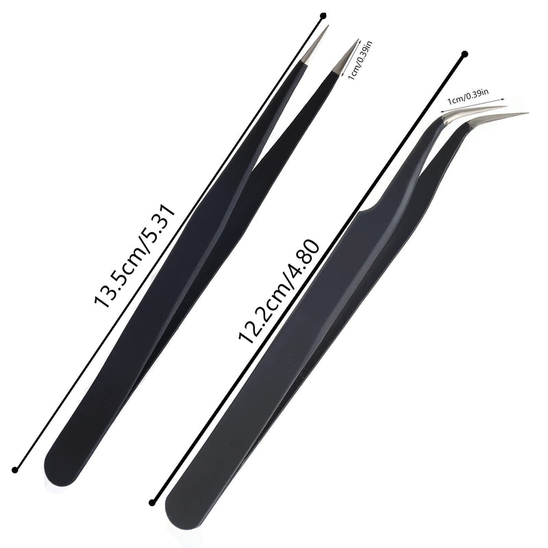 [Australia] - AIEX 2Pcs Lash Tweezers, Stainless Steel Eyelash Extension Tweezers Straight and Curved Tip Eyelash Tweezers (Black) Black 