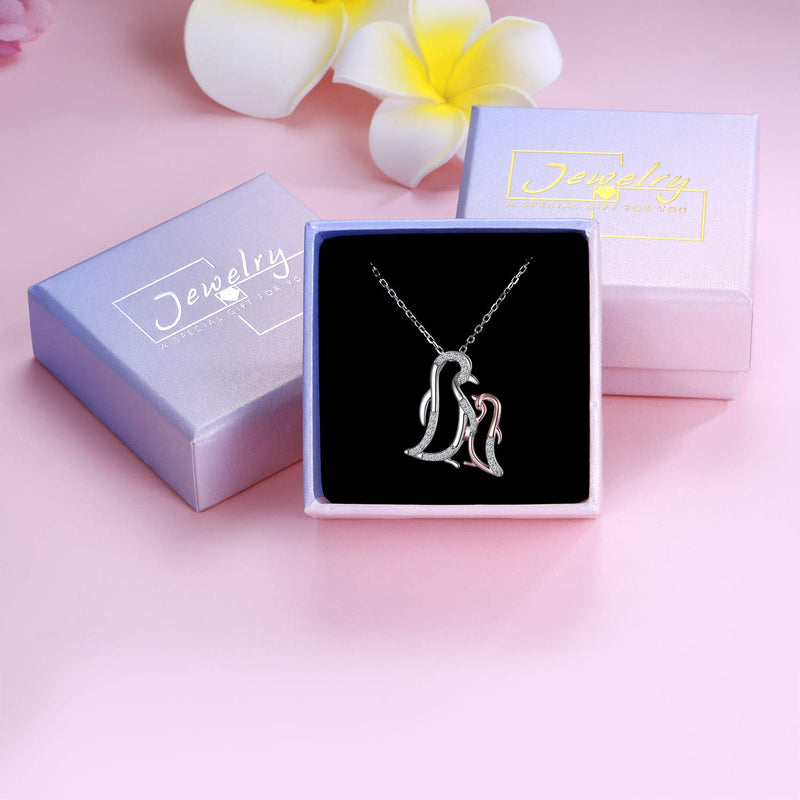 [Australia] - Mother Daughter Love You Mom Infinity Heart Mama Bear Penguin Elephant Swallow Necklace 925 Sterling Silver Birthday Gifts for Mommy Grandmom Girls Jewelry Family Present 