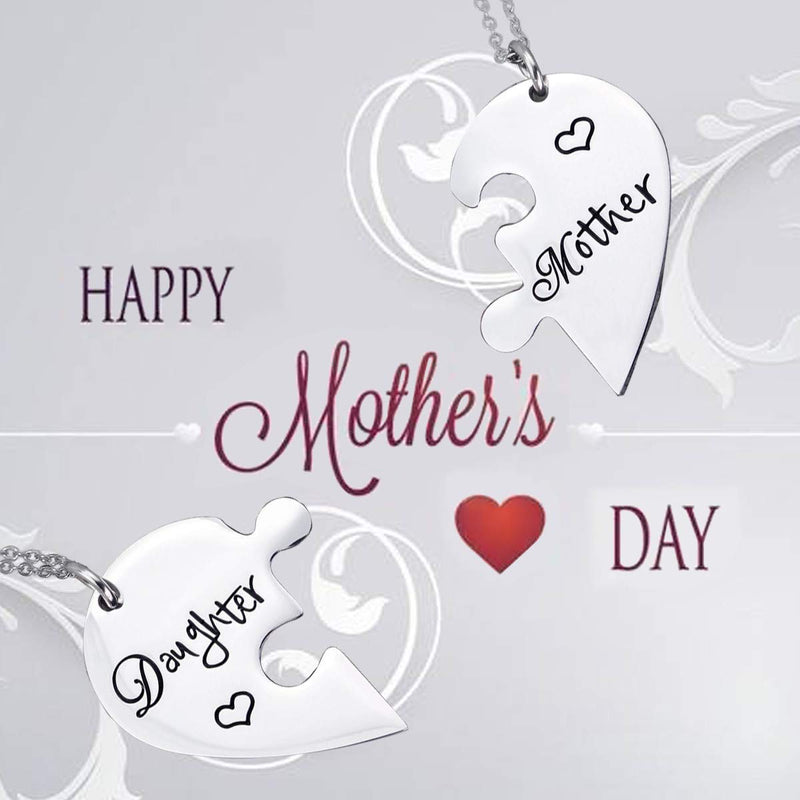 [Australia] - Nanafast 2 PCS Mother Daughter Necklaces Adjustable Stainless Steel Matching Heart Necklace Set Valentines for Couples Mom and Daughter 