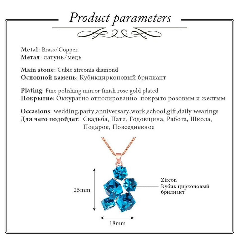 [Australia] - Uloveido Women Rose Gold Plated Crystal Pendant Necklace for Women, Blue/Red/White Stone Necklace Pendant for Girls Jewelry Gift GR125 