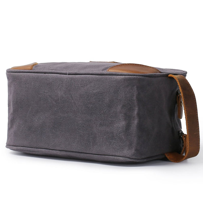 [Australia] - Kemy's Mens Canvas Toiletry Bag Travel Bathroom Shaving Dopp Kit with Double Compartments, Unisex Gray 