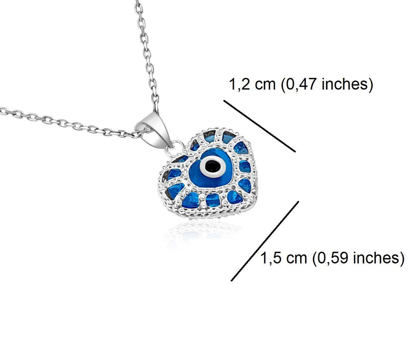 [Australia] - MYSTIC JEWELS By Dalia - 925 Sterling Silver Pendant with Glass Evil Eye and Adjustable Chain Necklace Heart 