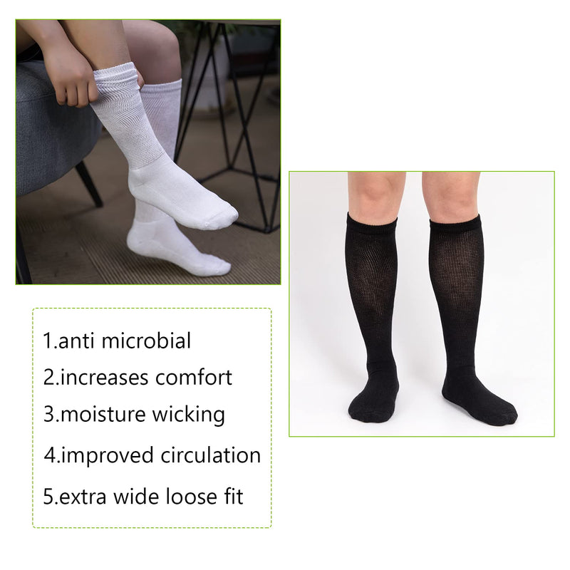 [Australia] - Athlemo Women's Bamboo Diabetic Socks 4 Pairs Circulatory No-Binding Over the Calf Dress Seamless Toe Breathable White 9-11 Black(4pairs) 