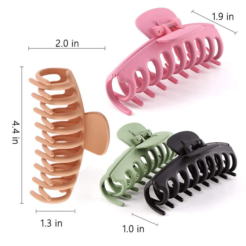 [Australia] - SHALAC Large Hair Claw Clips for Thick Hair 4 PCS , Strong Hold Perfect for Women, Barrettes for Long Hair, Fashion Accessories for Girls , Hair Clamps Clip 4.3 Inch Big Hair Claw for Heavy Hair A.Black, Olive Green, Burlywood, Dark Pink 