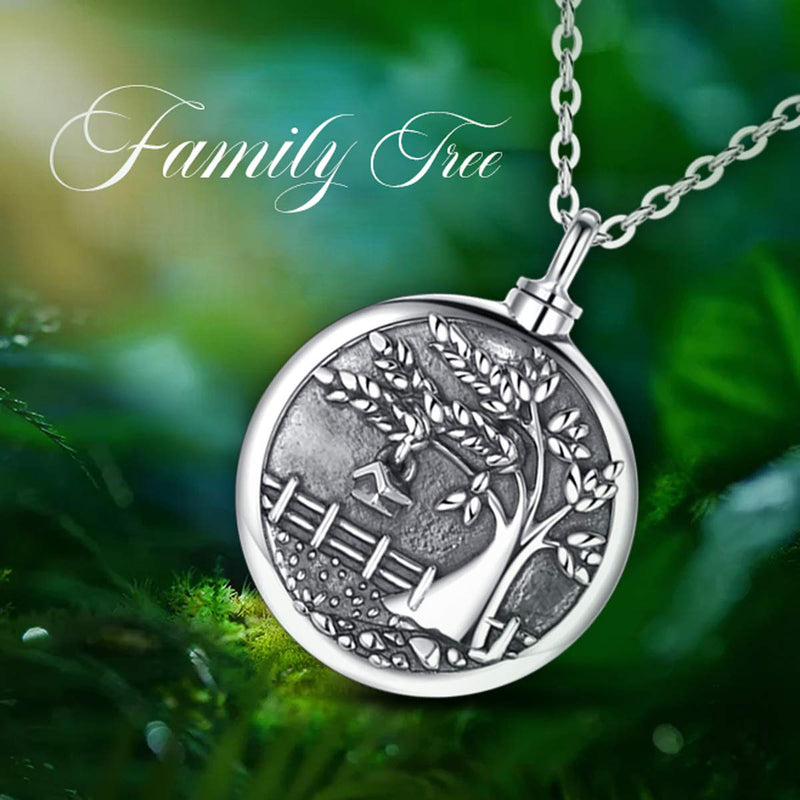 [Australia] - EUDORA"Treasure Chest of Memories" Family Tree Cremation Jewelry, Sterling Silver Personalized Urns Necklace for Human, Pet Ashes, Memorial Keepsake for Women, Man, 20 inches Chain 