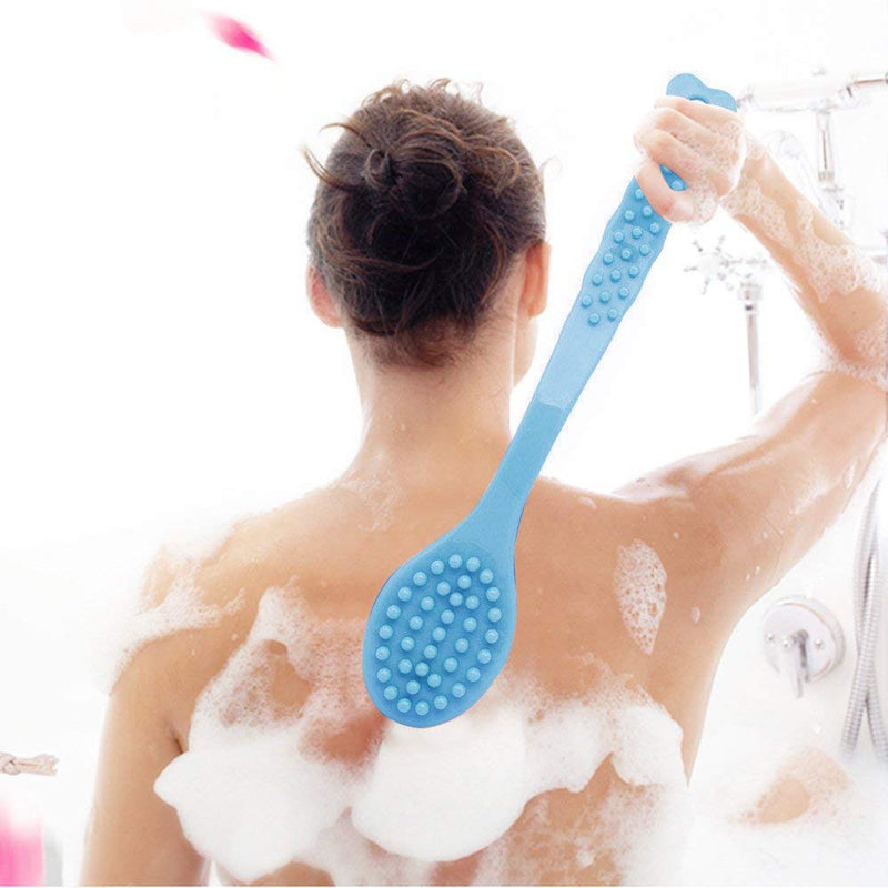[Australia] - QiCheng&LYS Bath Brush with Long Handle,Back Cleaning Brush,Back Scrubber -Bath & Shower Body Brush -14in (Blue) Blue 