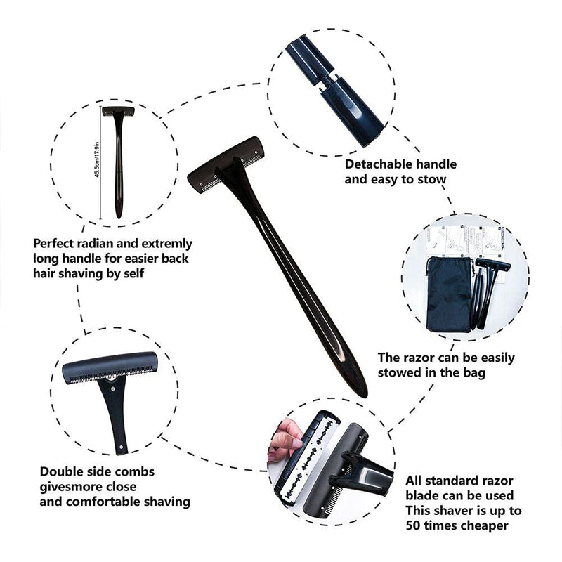 [Australia] - Back Shaver, Men's Back Shaver with Long Handle 15 Inches, Back Shaver Body Razor with Ergonomic Handle Curved DIY Back Hair Shaver Pain for Perfect Wet Shaving 