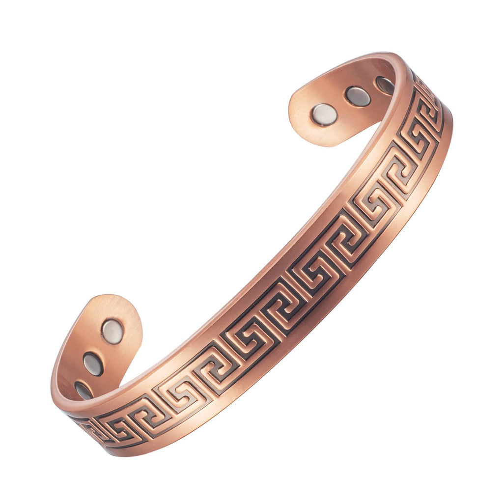 [Australia] - EnerMagiX Copper Bracelets for Men Women Copper Magnetic Bracelet Retro Square Pattern Magnetic Bracelet with 8 Magnets Cuff Bangle 