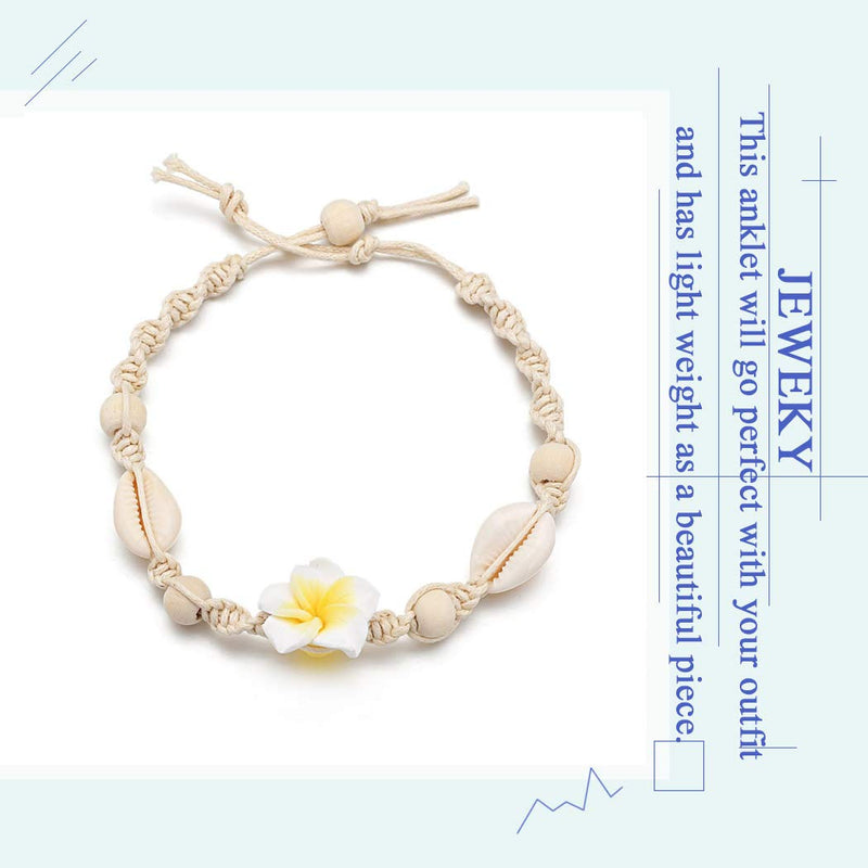 [Australia] - Jeweky Boho Flower Anklets White Shell Ankle Bracelets Chain Beach Foot Jewelry for Women and Girls 