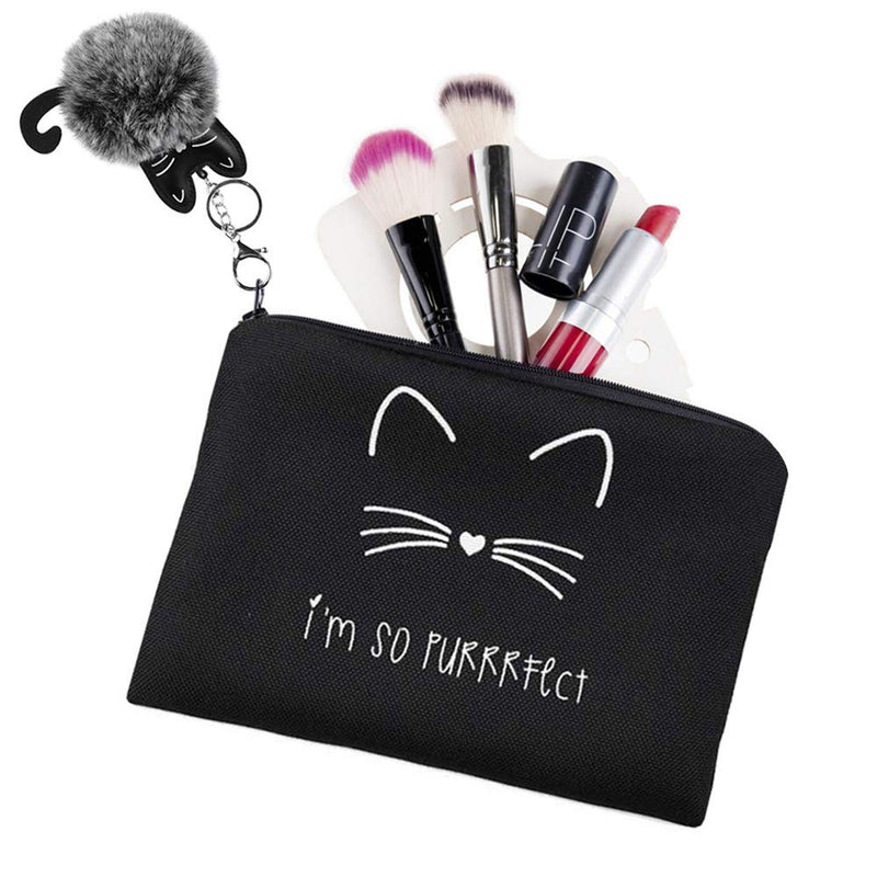 [Australia] - Choeeu Travel Makeup Bag Cute Cat Cosmetic Bag Portable Toiletry Wash Bag Makeup Brush Small Pouch with Pendant Storage Bag Organizer Pencil Case Travel Accessories Gifts for Women Teenager Girls 