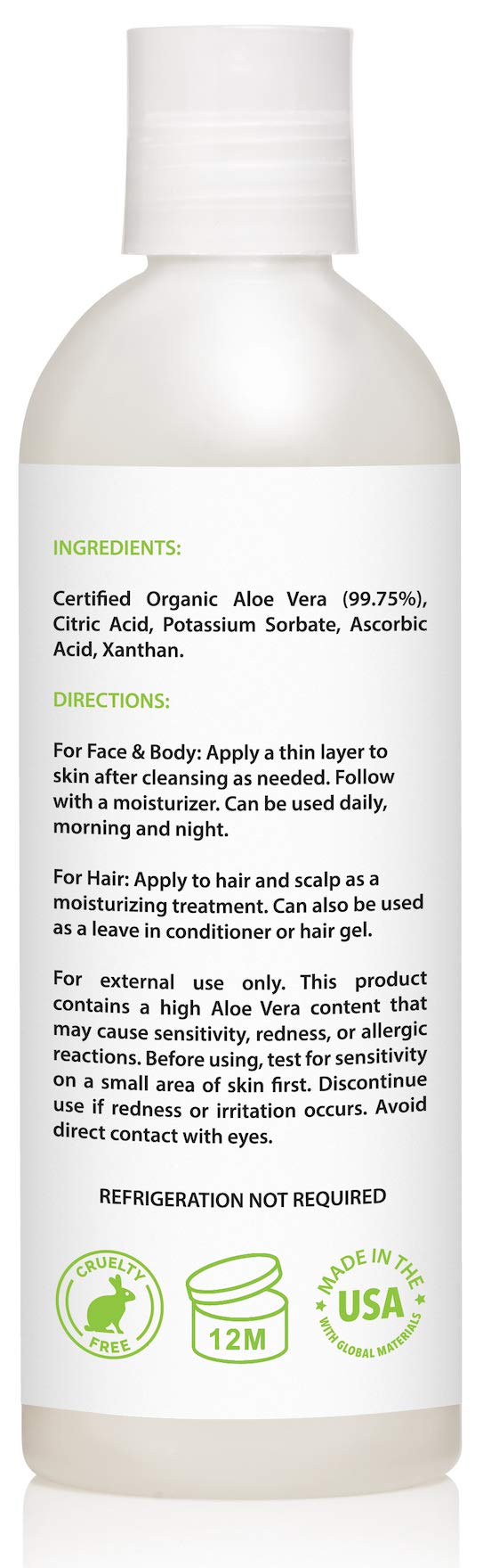 [Australia] - Aloe Vera Gel from Organic Cold Pressed Aloe for Face, Body, and Hair, 8 fl. oz. 