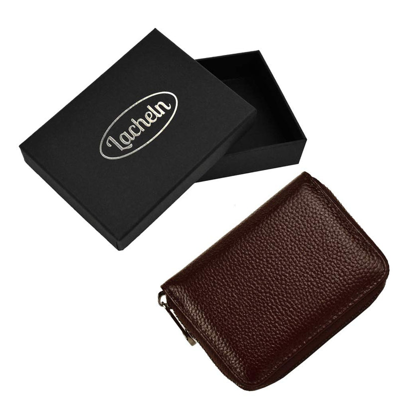 [Australia] - Lacheln RFID Blocking Credit Card Organizer Wallet Genuine Leather Zipper Security Travel Small Money Holder Coffee,20 Slots 