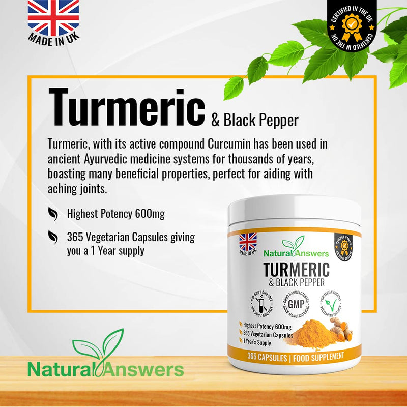 [Australia] - 365 Turmeric Capsules 1 Year Supply High Strength Turmeric Capsules with Black Pepper Turmeric Tablets 365 Vegetarian Capsules Turmeric Curcumin One A Day Turmeric Supplement Curcumin 