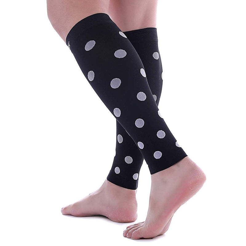 [Australia] - Doc Miller Calf Compression Sleeve Men Women, 20-30mmHg Medical Grade Leg Compression Sleeve for Shin Splints, Varicose Vein & Calf Muscles Recovery, 1 Pair Medium Black White Polka Dots Black/White 
