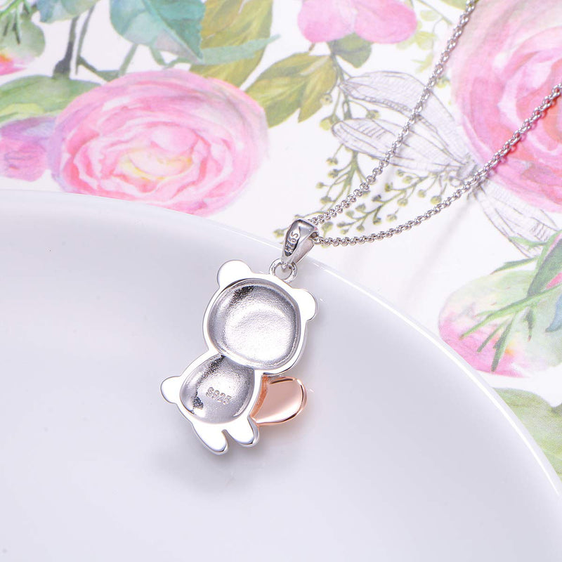 [Australia] - Sterling Silver Forever Love Cute Animal Love Heart Necklace Ring Earrings for Women Graduation Gift Panda 2 