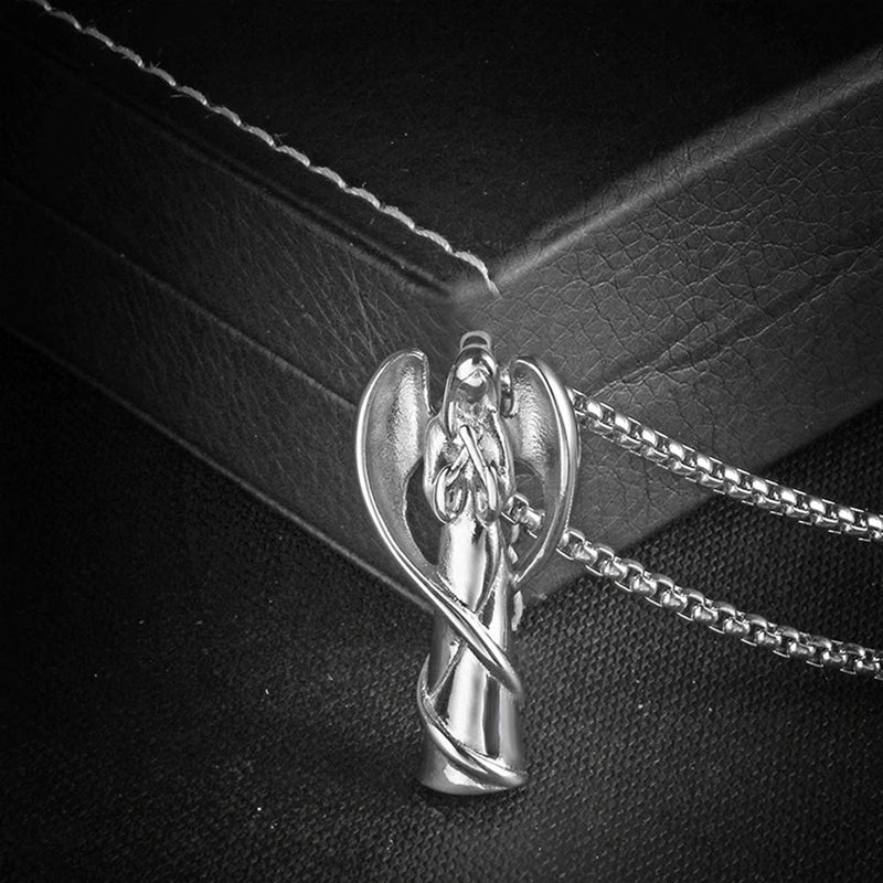 [Australia] - HUANIAN Stainless Steel Angel Shape Canister Capsule Memorial Keepsake Pendant Cremation Ash Urn Necklace Silver 