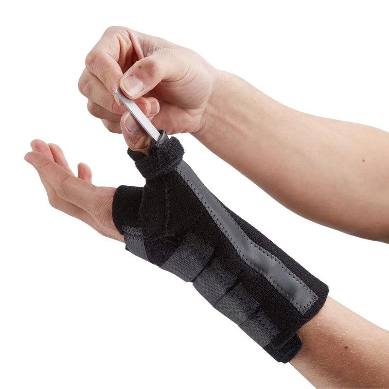 [Australia] - Actesso Wrist Thumb Support - Brace with Metal Splint - Ideal for Thumb Injuries, Scaphoid Fractures and Sprains [Select Your Size] (Black, Small Left) Black 
